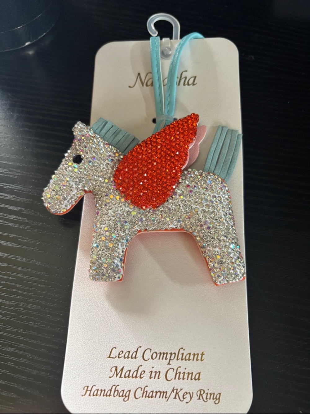 Natasha Couture Crystal Unicorn Charm Key Ring - Silver, Red, Light Blue